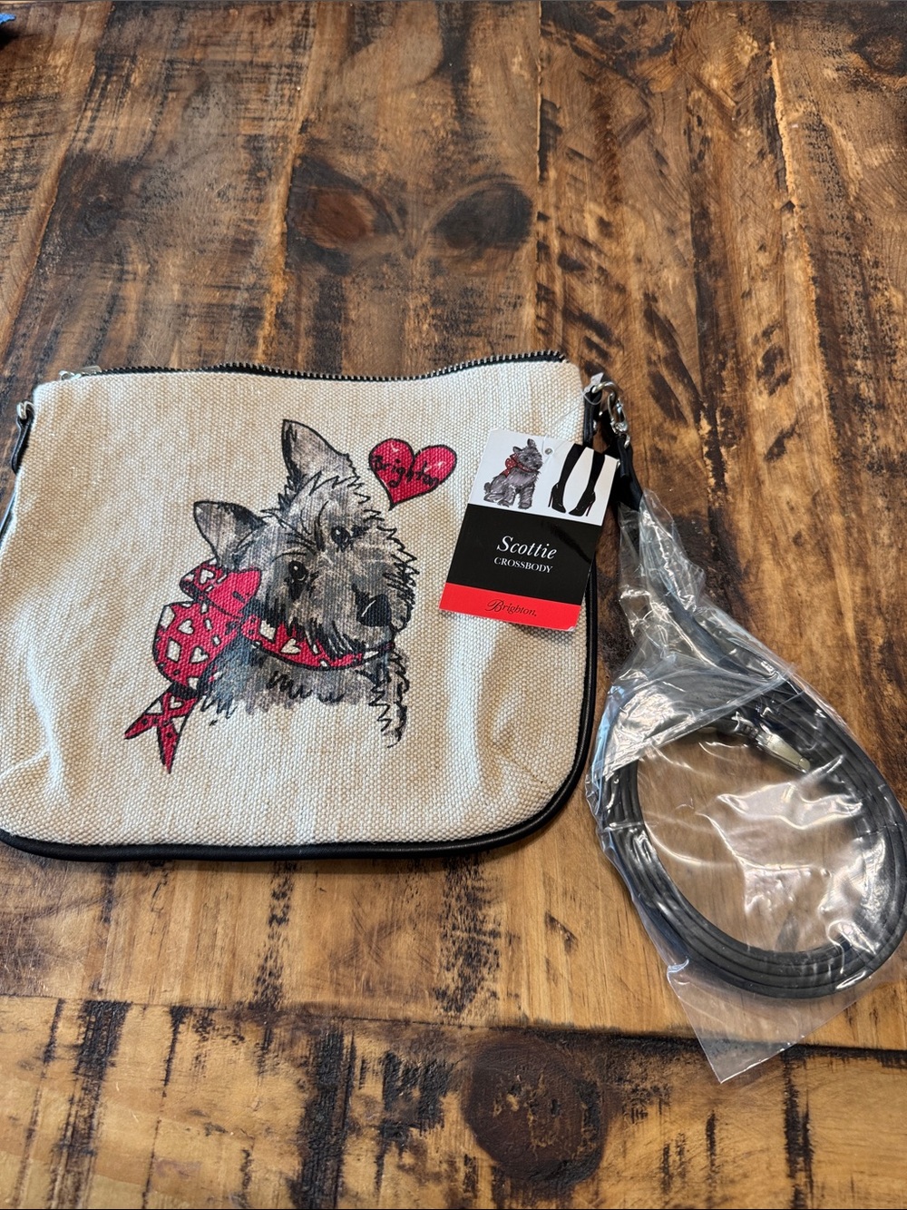 NWT Brighton Canvas Scottie Crossbody with Red Accents